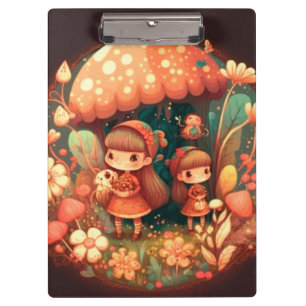 Two cute little elves under mushrooms Clipboard