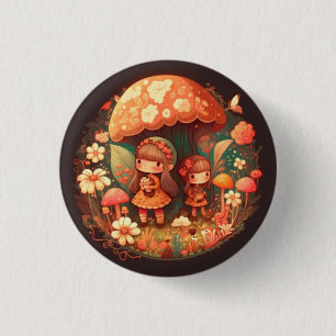 Two cute little girls elves 3 cm round badge