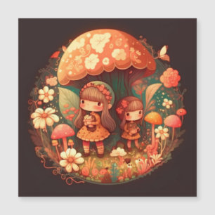 Two cute little girls elves magnetic invitation