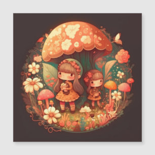 Two cute little girls elves magnetic invitation