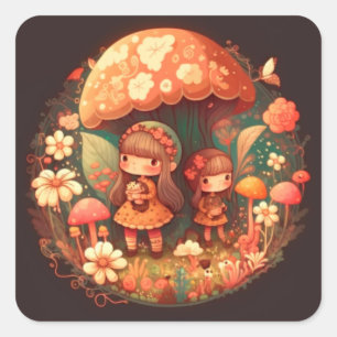 Two cute little girls elves square sticker