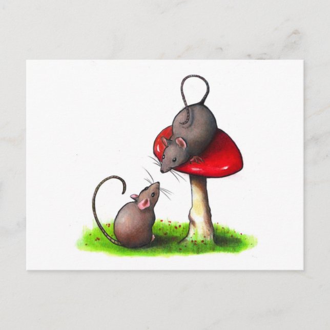 Two Cute Little Mice and a Toadstool: Artwork Postcard (Front)