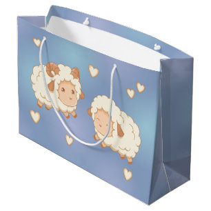 Two Cute Little Sheep Pattern on Blue Large Gift Bag