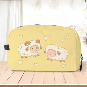 Two Cute Little Sheep Ram Ewe on Yellow Dopp Kit