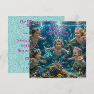 Two Cute Mermaids Birthday Digital Download Invite