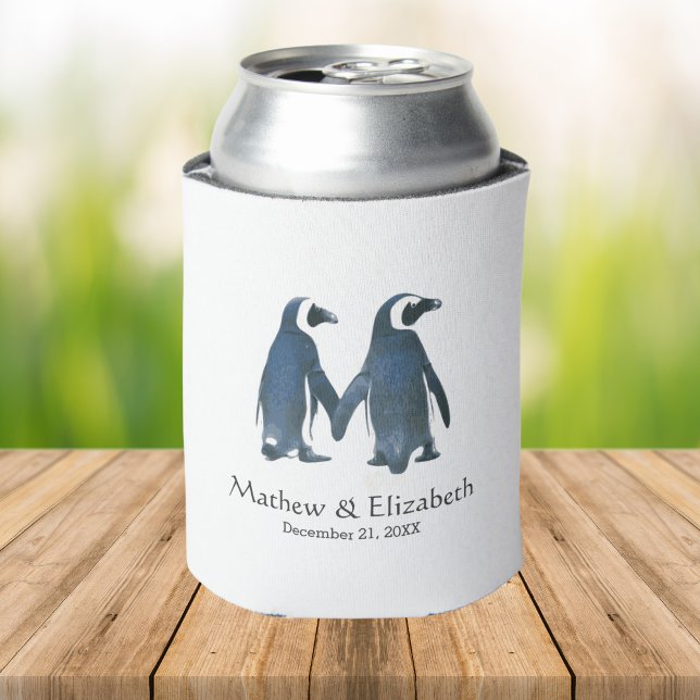 Two Cute Penguins | Romantic Wedding Can Cooler (Creator Uploaded)