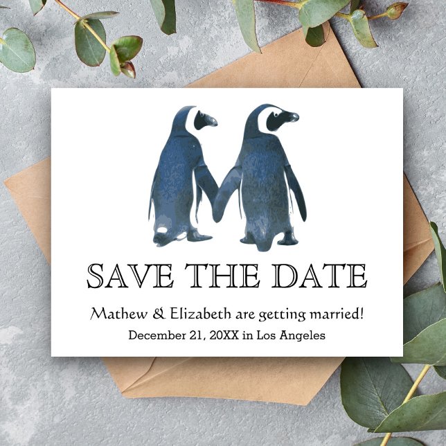 Two Cute Penguins | Romantic Wedding Save The Date Announcement Postcard (Creator Uploaded)