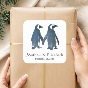 Two Cute Penguins   Romantic Wedding Square Sticker