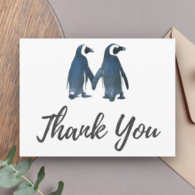 Two Cute Penguins | Romantic Wedding Thank You Postcard (Creator Uploaded)
