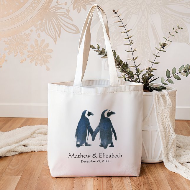 Two Cute Penguins | Romantic Wedding Tote Bag (Creator Uploaded)
