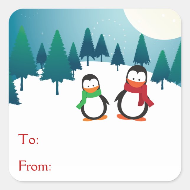 Two Cute Penguins Square Sticker (Front)