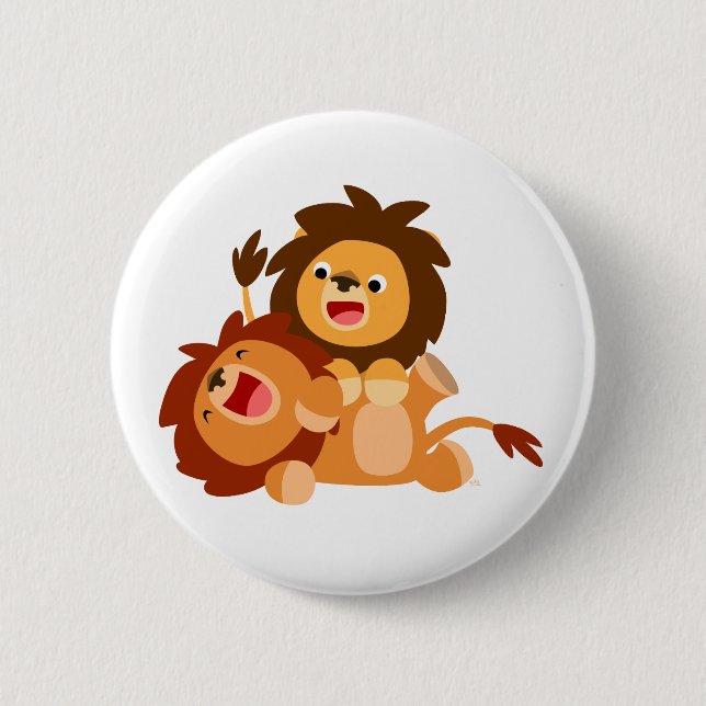 Two Cute Playful Cartoon Lions 6 Cm Round Badge (Front)
