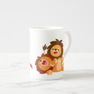 Two Cute Playful Cartoon Lions Bone China Mug