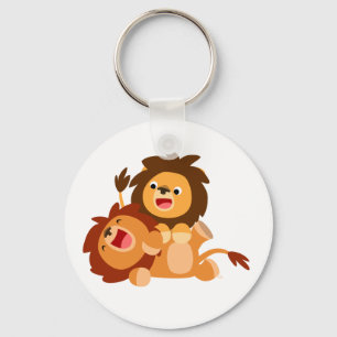 Two Cute Playful Cartoon Lions Key Ring