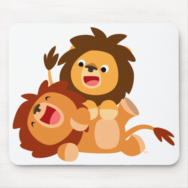 Two Cute Playful Cartoon Lions Mousepad (Front)