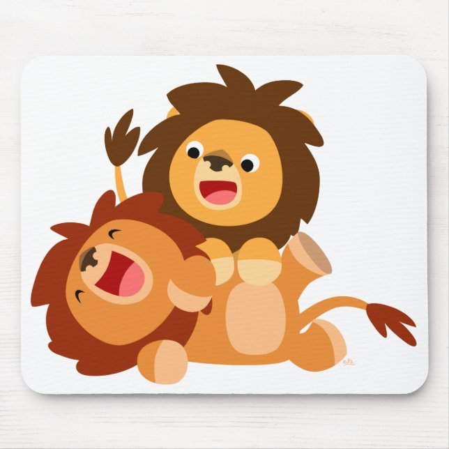 Two Cute Playful Cartoon Lions Mousepad (Front)