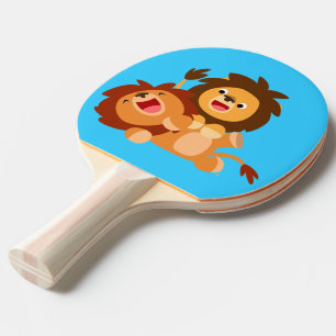 Two Cute Playful Cartoon Lions Ping Pong Paddle