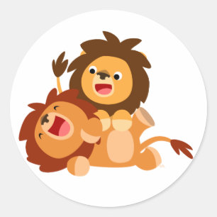 Two Cute Playful Cartoon Lions Sticker