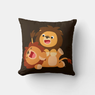 Two Cute Playful Cartoon Lions Throw Pillow