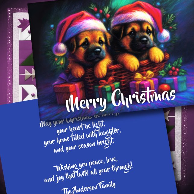 Two Cute Puppies in Santa Hats Holiday Card (Creator Uploaded)