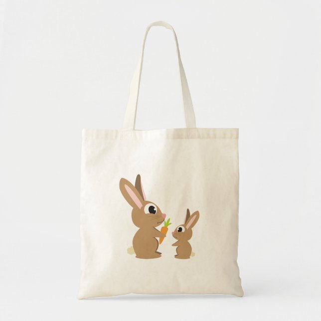 Two Cute Rabbits sharing a Carrot Tote Bag (Front)