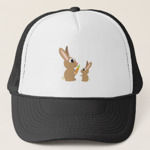 Two Cute Rabbits sharing a Carrot Trucker Hat