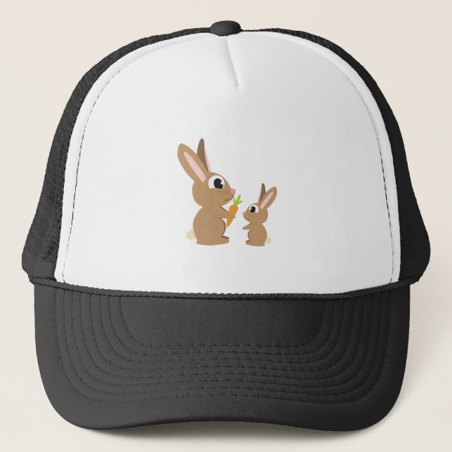 Two Cute Rabbits sharing a Carrot Trucker Hat (Front)