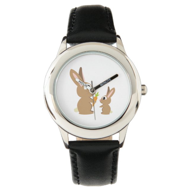 Two Cute Rabbits sharing a Carrot Watch (Front)