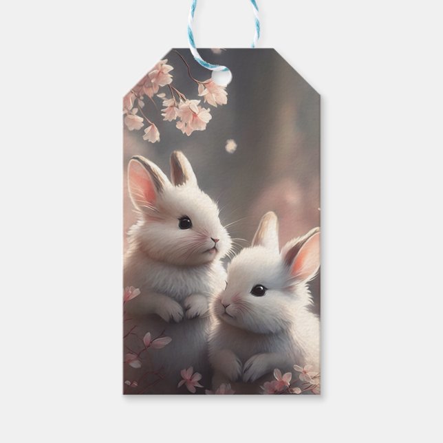 Two cute rabbits with sakura Gift Tag (Front)