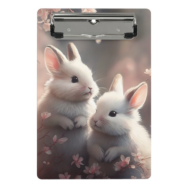 Two cute rabbits with sakura Mini Clipboard (Front)