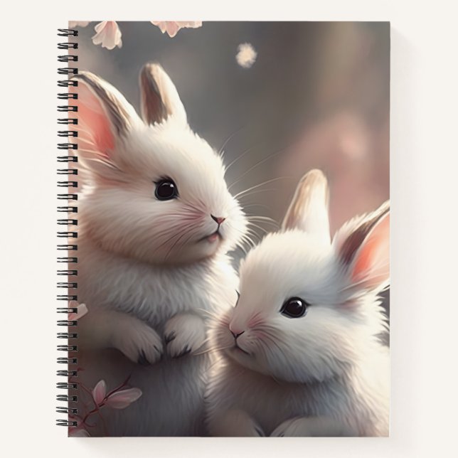 Two cute rabbits with sakura Spiral Notebook (Front)