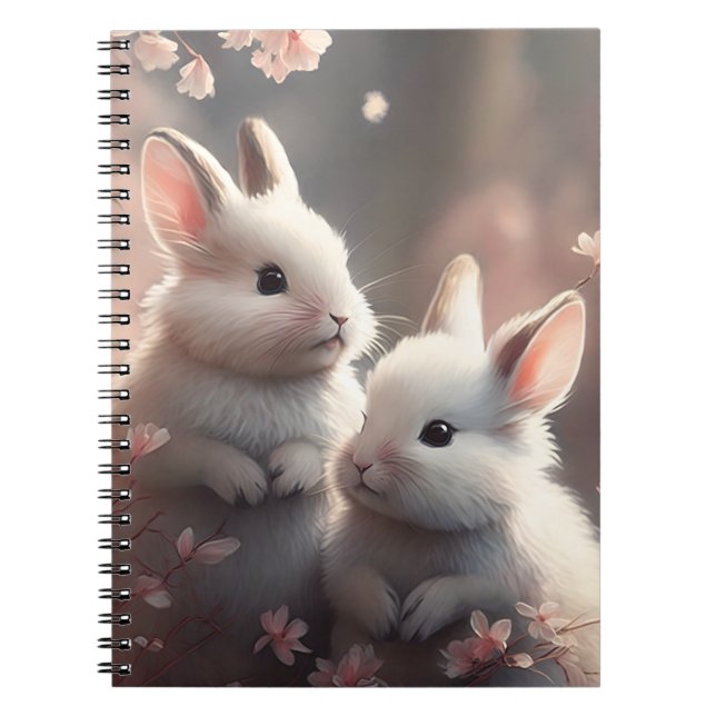 Two cute rabbits with sakura Spiral Photo Notebook (Front)