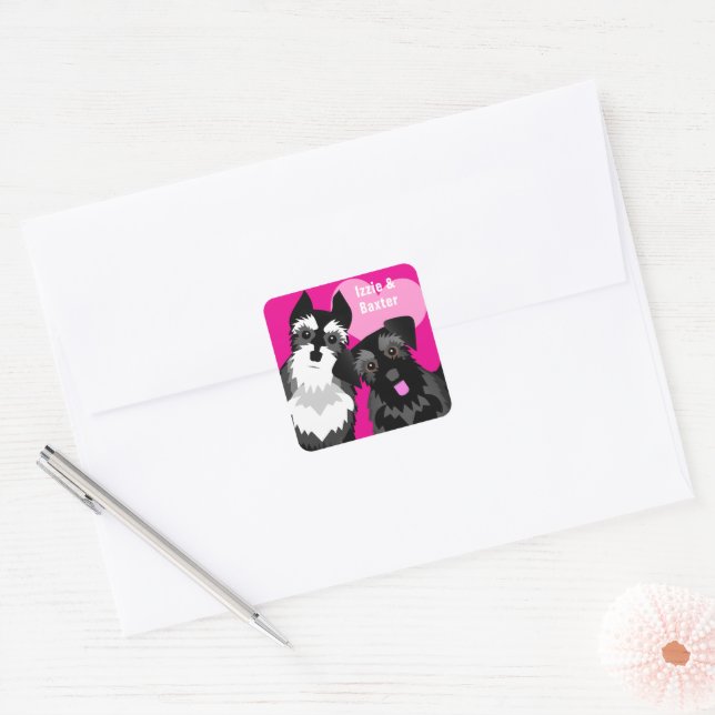 Two Cute Schnauzers Square Sticker (Envelope)