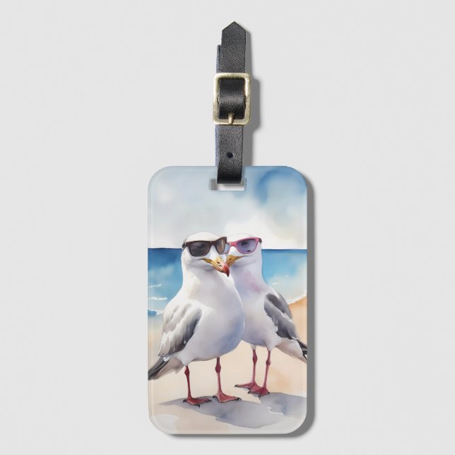 Two Cute Seagulls Inlove Luggage Tag (Front Vertical)