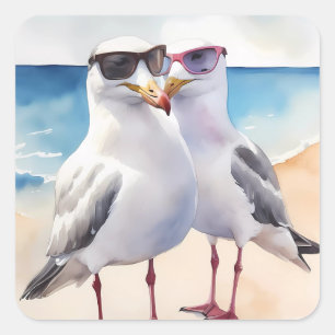 Two Cute Seagulls Inlove Square Sticker