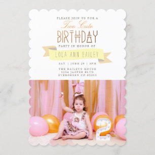 Two Cute Second Birthday Party Photo Invitation