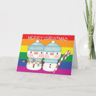Two Cute Snowmen Gay Pride Christmas Holiday Card