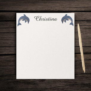 Two Cute Sparkle Like Dolphins Jumping Dark Blue Notepad