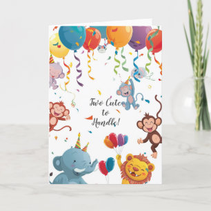 Two Cute to Handle Zoo Animals 2nd Birthday Card