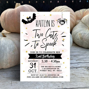 Two Cute To Spook Girls Halloween 2nd Birthday Invitation