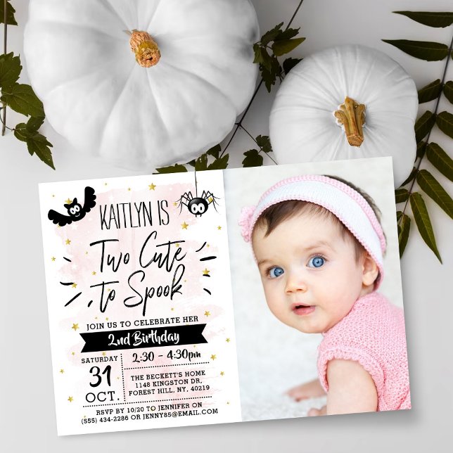 Two Cute To Spook Girls Halloween 2nd Birthday Invitation (Creator Uploaded)