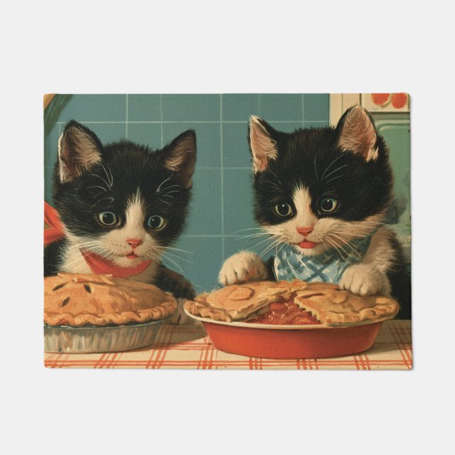 Two Cute Tuxedo Kittens Baking Pies  Doormat (Front)