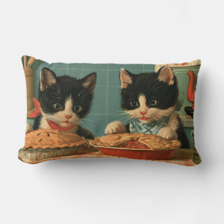 Two Cute Tuxedo Kittens Baking Pies Lumbar Cushion