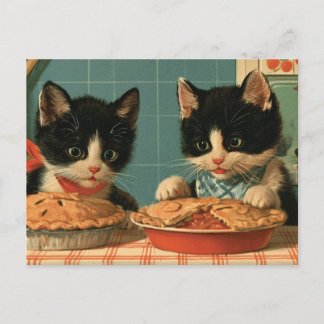 Two Cute Tuxedo Kittens Baking Pies Postcard