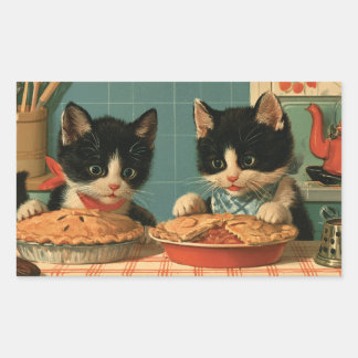 Two Cute Tuxedo Kittens Baking Pies Rectangular Sticker