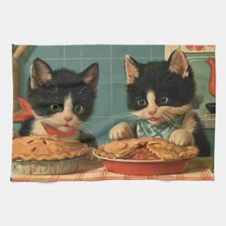 Two Cute Tuxedo Kittens Baking Pies Tea Towel