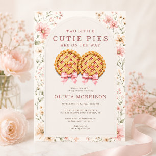 Two Cutie Pies Twins Floral Pink Bow Baby Shower Invitation