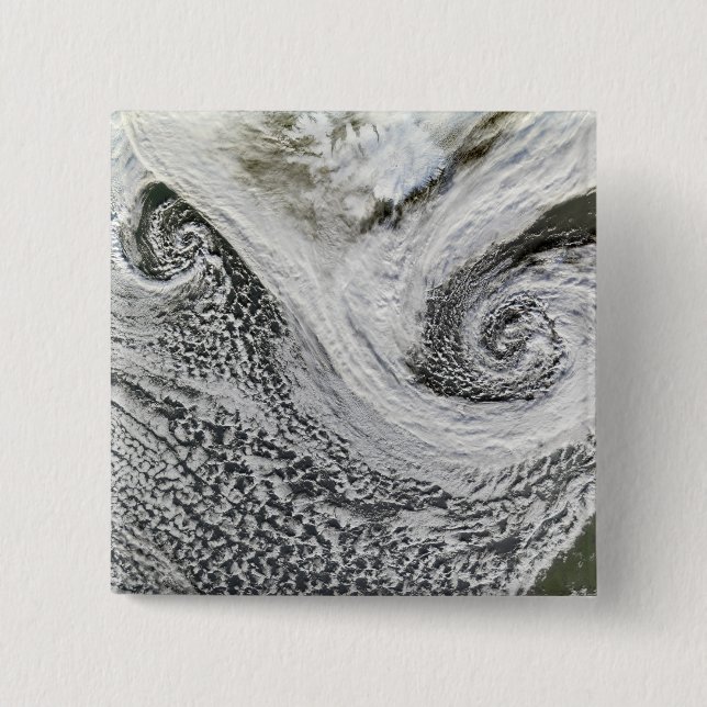 Two cyclones formed in tandem south of Iceland 15 Cm Square Badge (Front)
