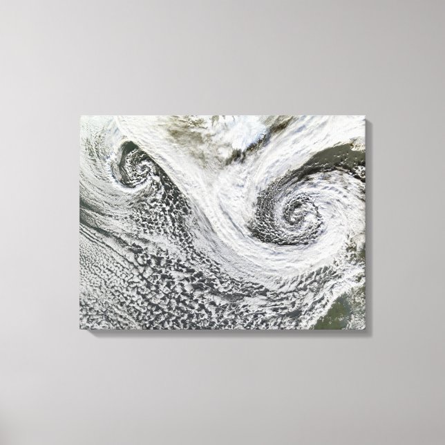 Two cyclones formed in tandem south of Iceland Canvas Print (Front)