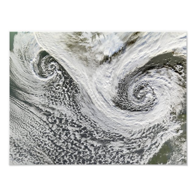 Two cyclones formed in tandem south of Iceland Photo Print (Front)